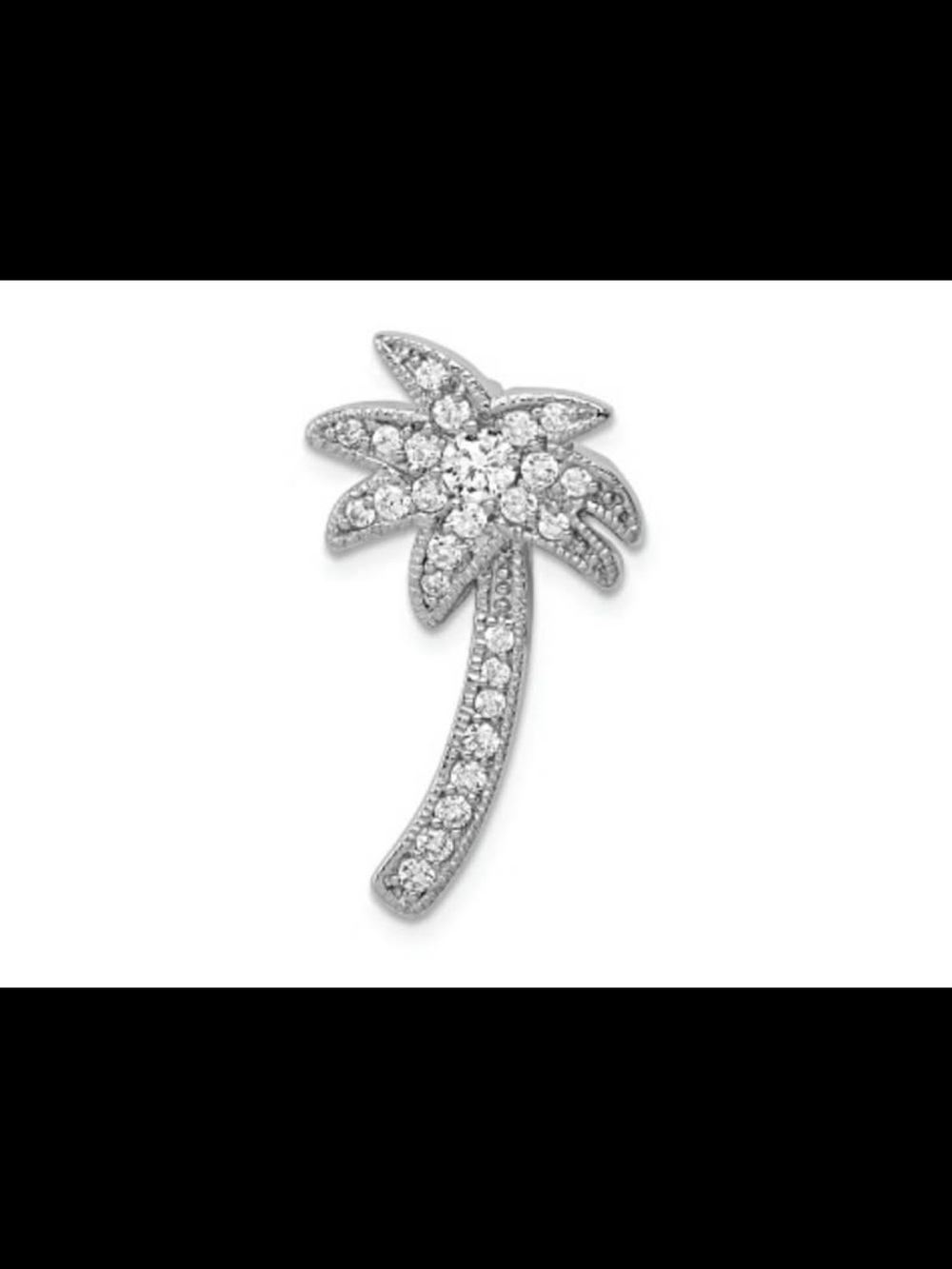 NEW! Rhodium Over Sterling Silver Palm Tree Cubic Zirconia Slide Pendant